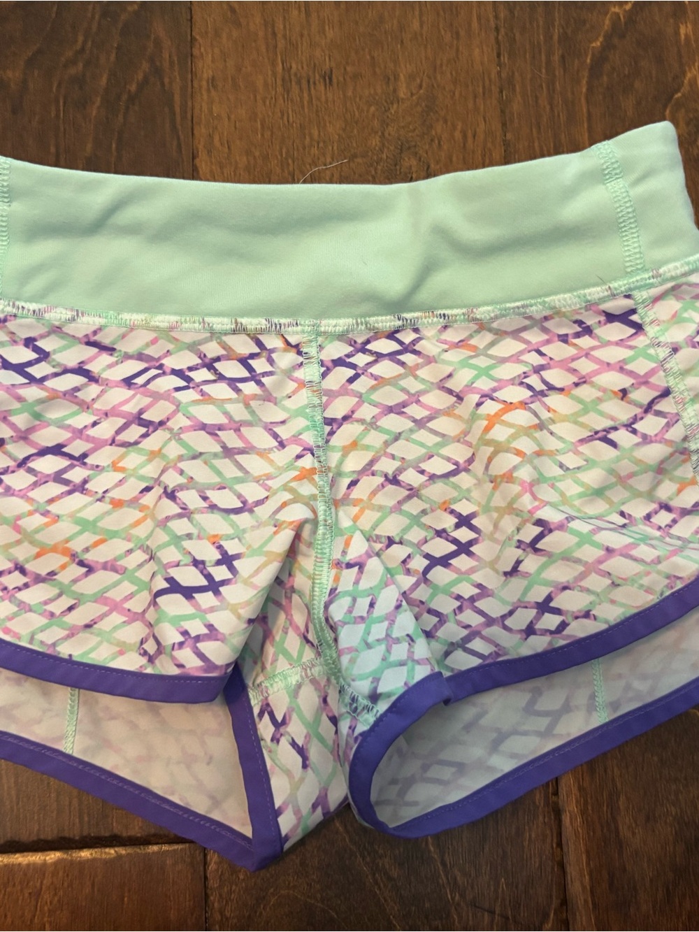 Ivivva Girl’s Mint & Purple Patterned Athletic Shorts